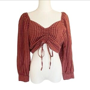 Levi's Red Plaid Ruched Blouse